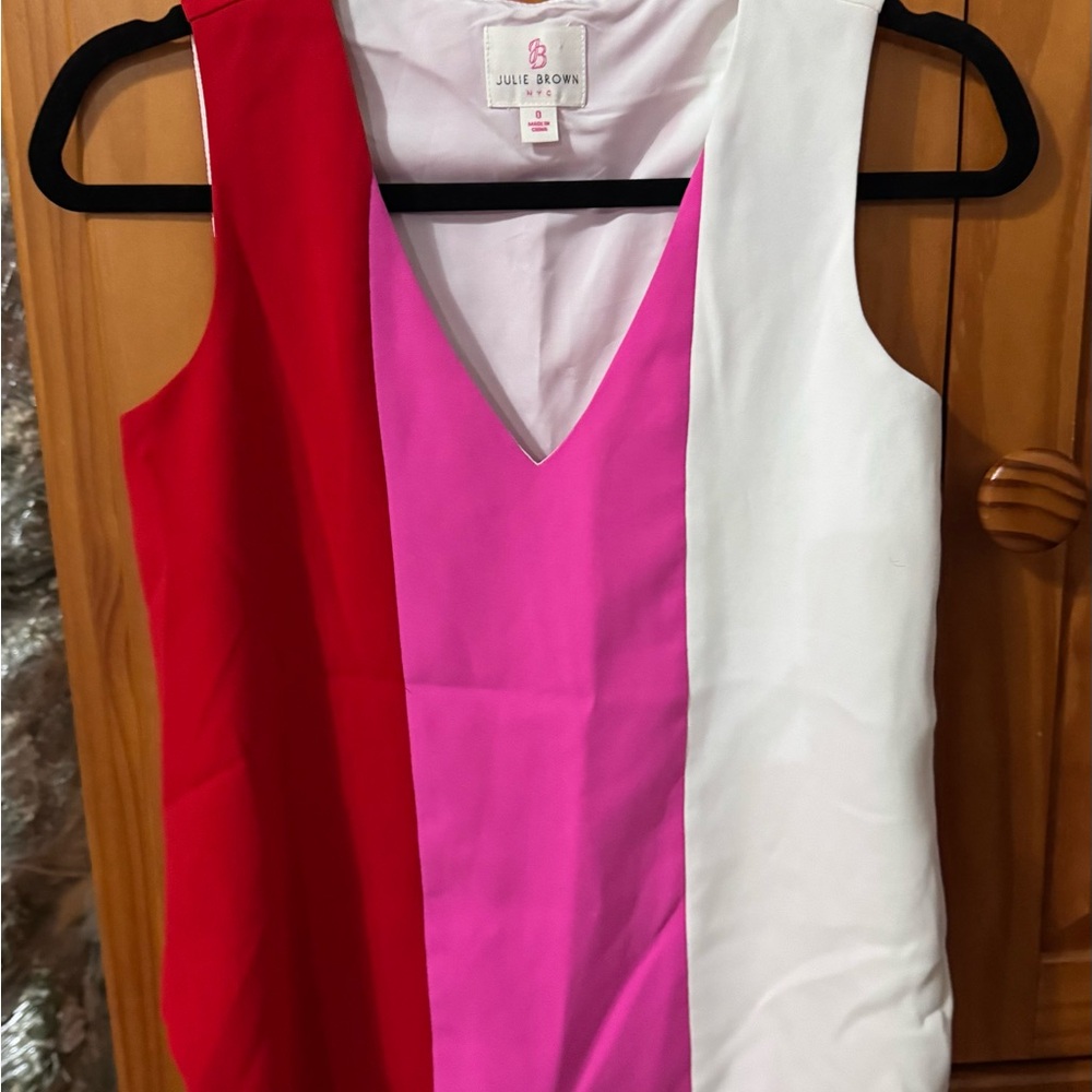 JB by Julie Brown Women's V-Neck Colorblock Top - Red, Pink, White